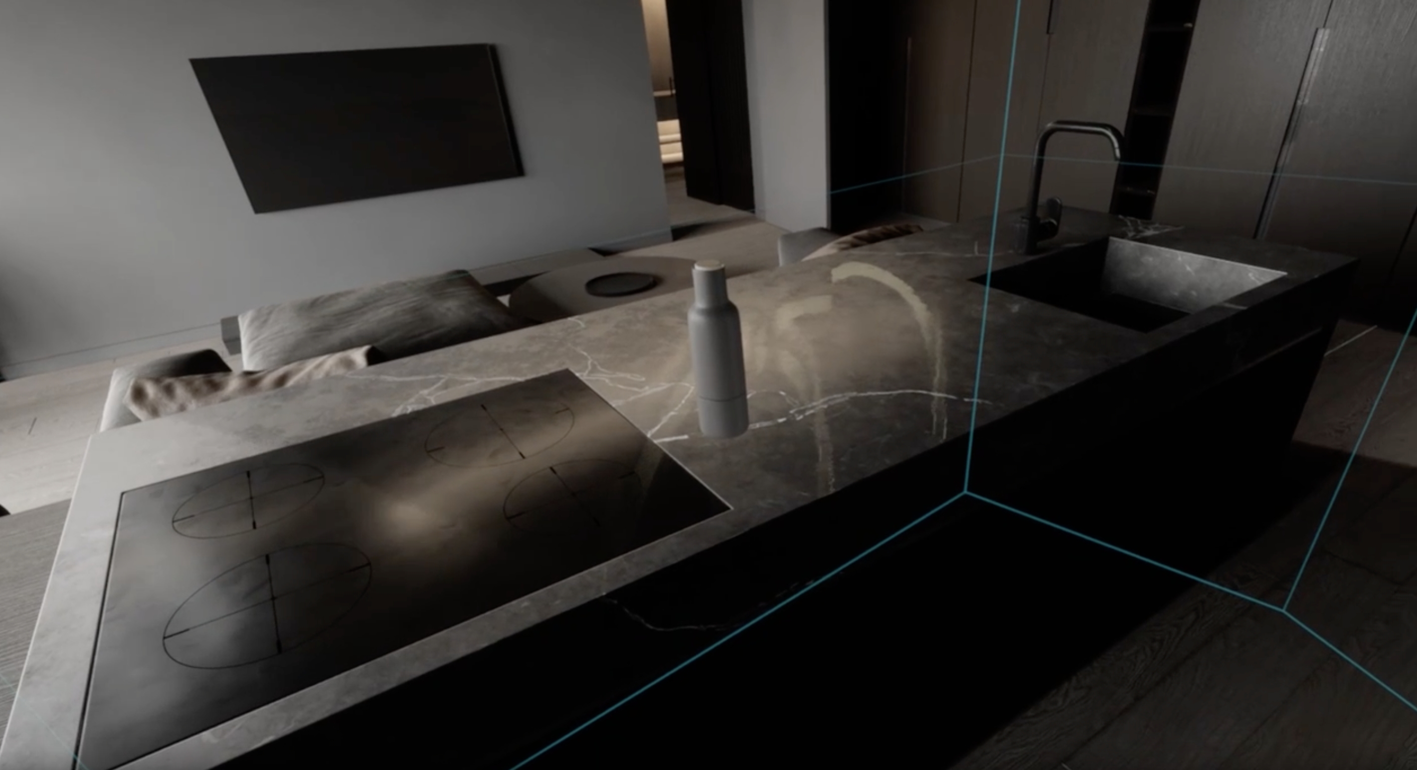VR walkthrough of the interior - screenshot from the video recording